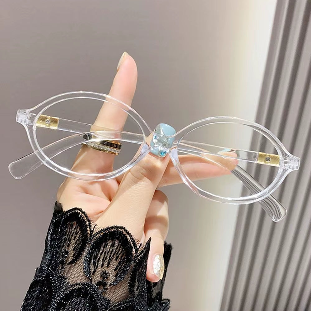 Korea Retro Oval Glasses Frame Women Lovely Ins No Makeup Plain Glasses Men Eyewear Cute Decorative Computer Glasses