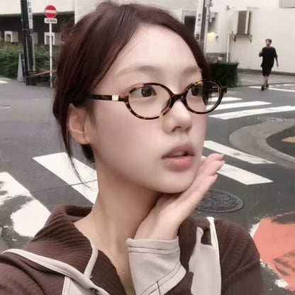 Korea Retro Oval Glasses Frame Women Lovely Ins No Makeup Plain Glasses Men Eyewear Cute Decorative Computer Glasses