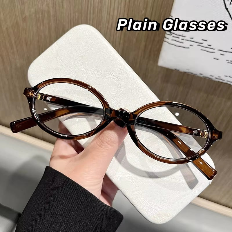 Oval Small Frame Retro Female Korean Plain Glasses Anti-Blue Light Eyeglasses Eye Protection Ladies Optical Spectacle Eyeglass