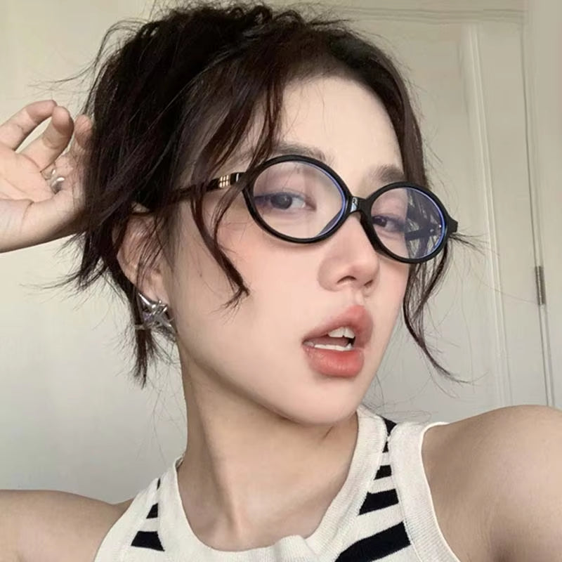 Oval Small Frame Retro Female Korean Plain Glasses Anti-Blue Light Eyeglasses Eye Protection Ladies Optical Spectacle Eyeglass